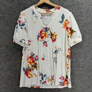 Syoss Blouse Women S Small White Floral V-Neck Short Sleeve Rayon Pleated Casual